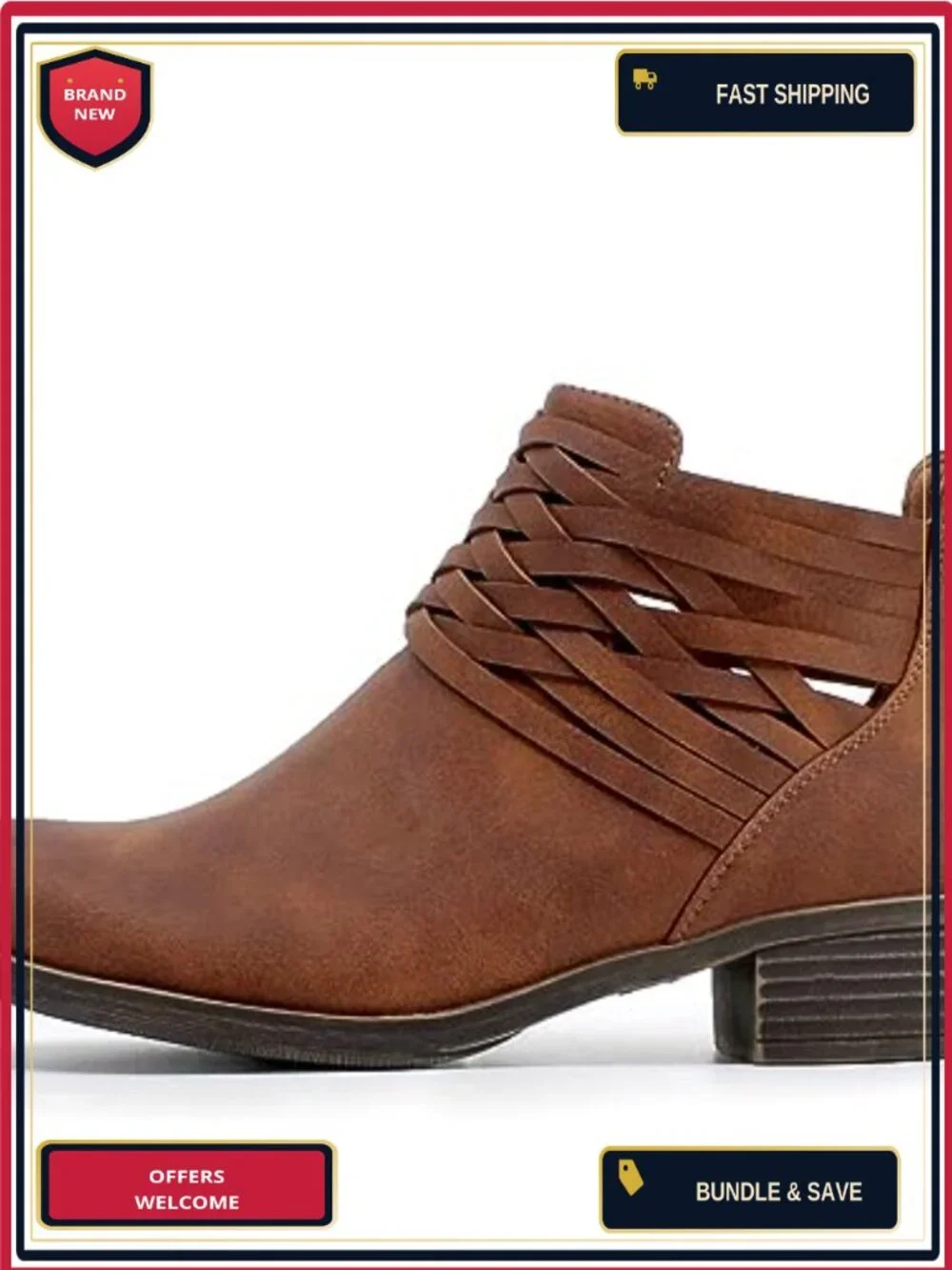 Nautica Vegan Leather/Suede Ankle Boots with Side Zipper, Low Heel, Heeled